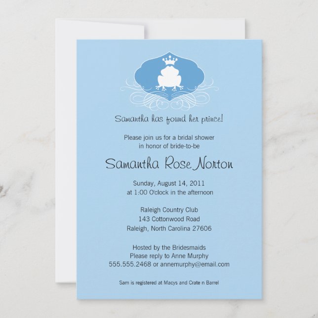 Invitación Rana Prince Ducha De Novias Temática (Anverso)