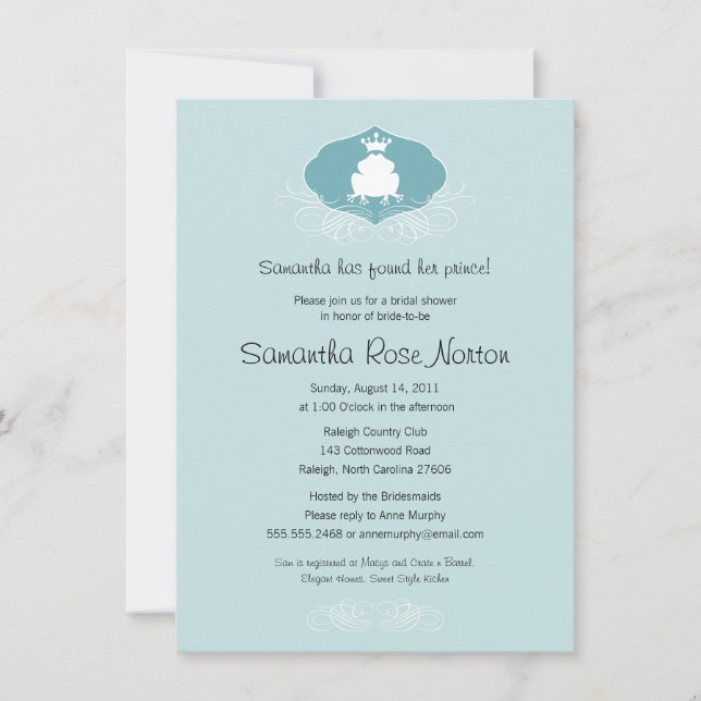Invitación Rana Prince Ducha De Novias Temática (Anverso)