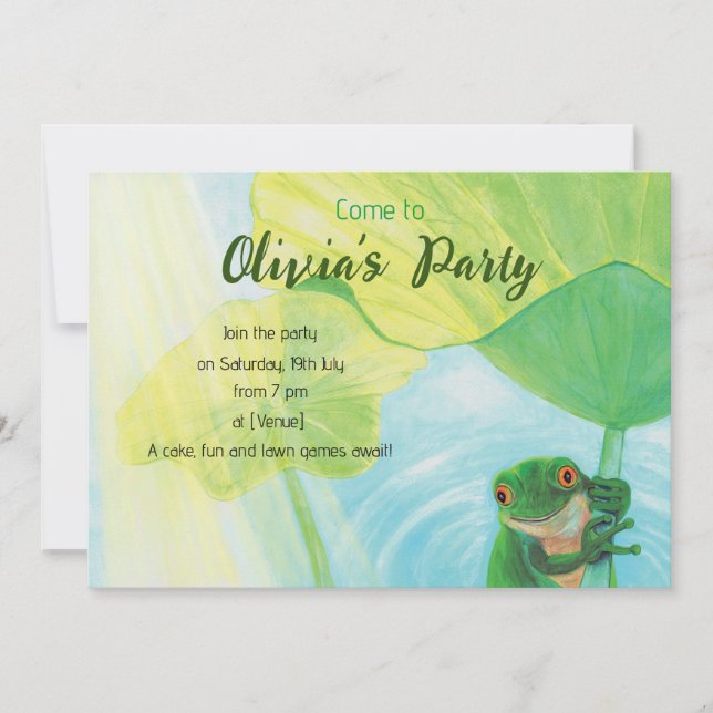 Invitación Rana verde bajo Fiesta Lily Pad (Anverso)