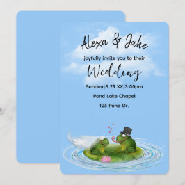 Invitación Ranas bodas en la almohadilla Lily con corazones