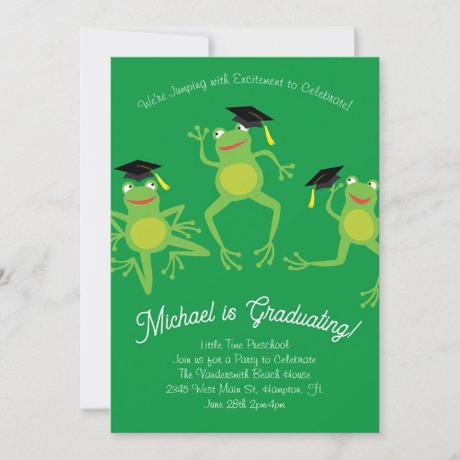 Invitación Ranas Partido de Graduación Preescolar Elemental (Anverso)