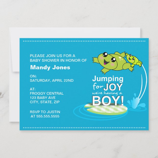 Invitación ranas Personalizados saltando de alegría Blue Boy  (Anverso)