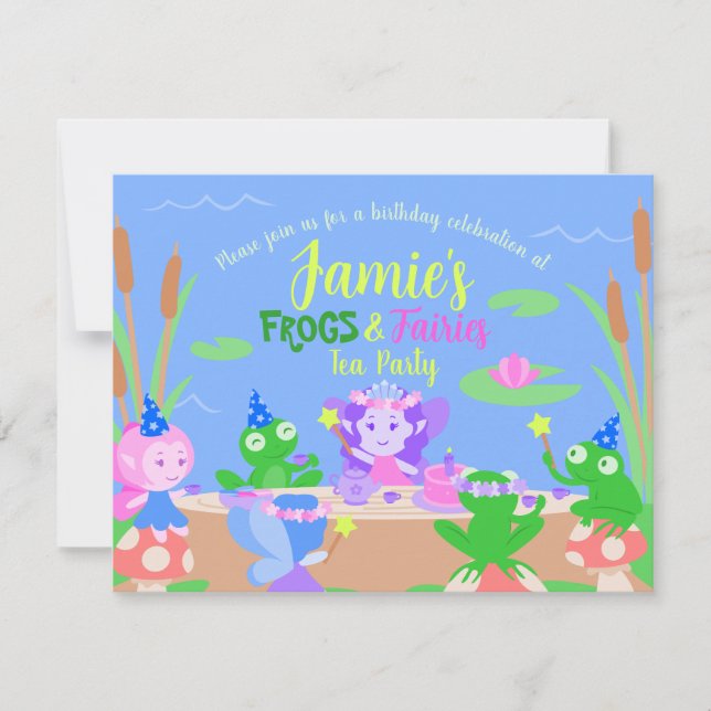 Invitación Ranas y hadas Tea Fiesta Cumpleaños (Anverso)