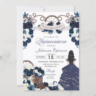 Invitación Ranchero occidental azul marino Quinceanera