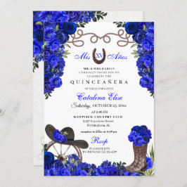 Invitación Ranchero occidental azul real Quinceanera