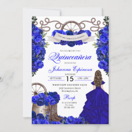 Invitación Ranchero occidental azul real Quinceanera