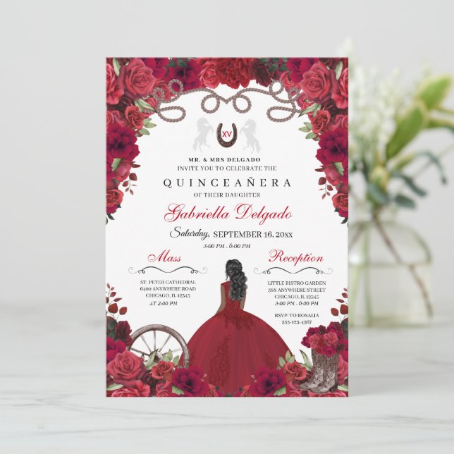 Invitación Ranchero Quinceanera (Anverso de pie)