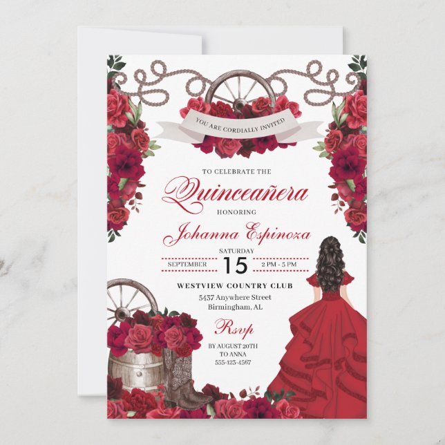 Invitación Ranchero Quinceanera (Anverso)