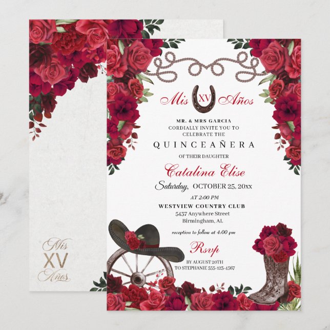 Invitación Ranchero Quinceanera (Anverso / Reverso)