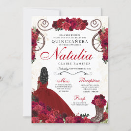 Invitación Ranchero Rojo Princesa Quinceanera
