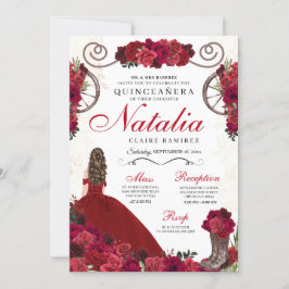 Invitación Ranchero Rojo Princesa Quinceanera