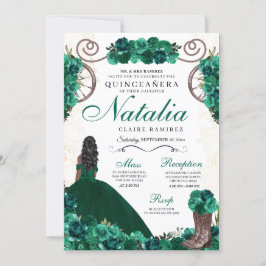 Invitación Ranchero Verde Vestido Princesa Quinceanera
