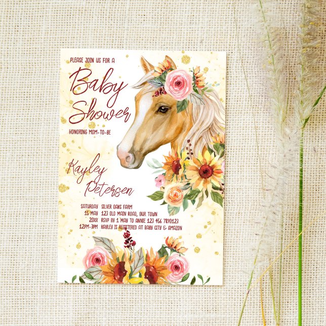 Invitación Rancho de caballo girasoles flores rosadas ducha b (Subido por el creador)