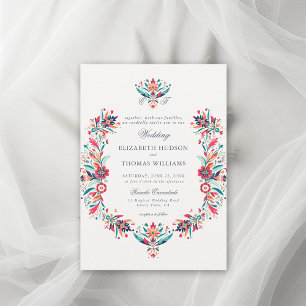 Invitación Rancho Mexicano Marco Floral Elegante Boda Escudo