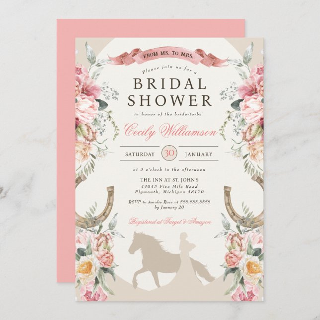 Invitación Rancho Occidental Floral Pink Country Ducha de nov (Anverso / Reverso)