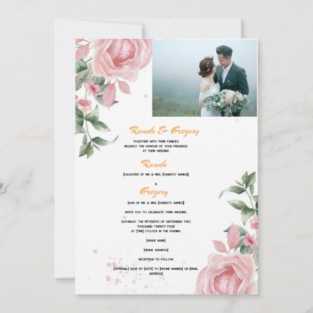 Invitación Randa y Gregory  Juntos Con Sus Familias Requieren (Anverso)
