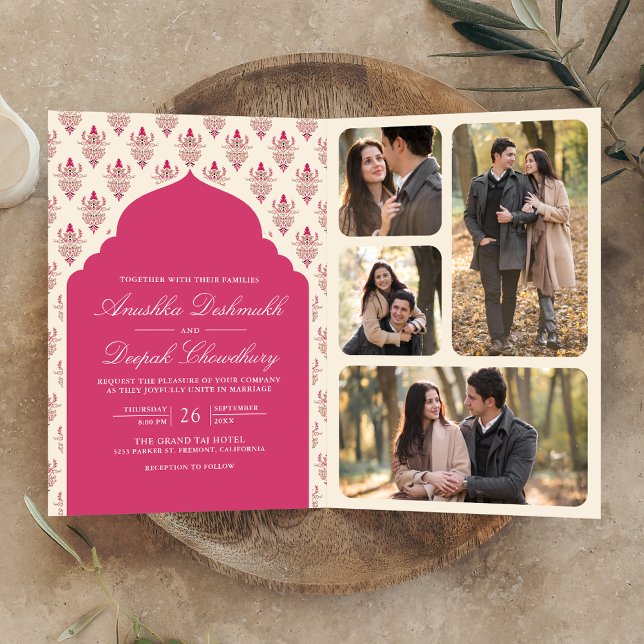 Invitación Rani Cream Rosa Ikat todo en un Boda indio (Subido por el creador)