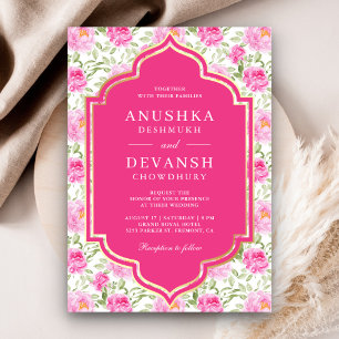 Invitación Rani Pink Floral Pattern Todo en Uno Boda India