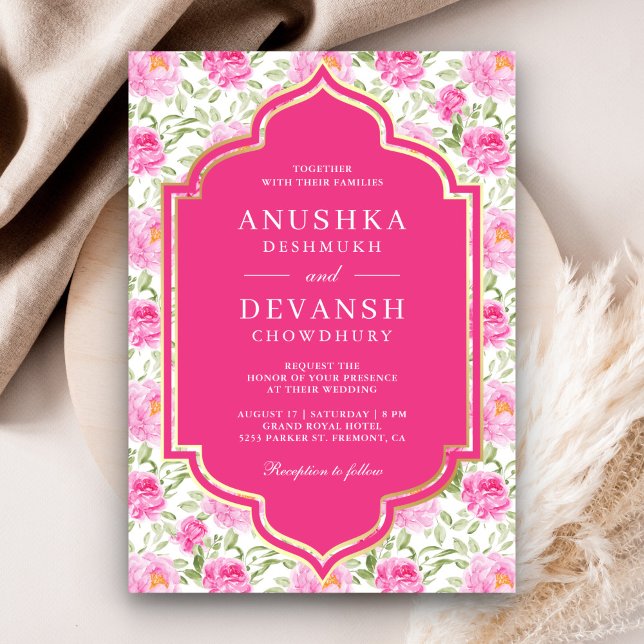 Invitación Rani Pink Floral Pattern Todo en Uno Boda India (Subido por el creador)