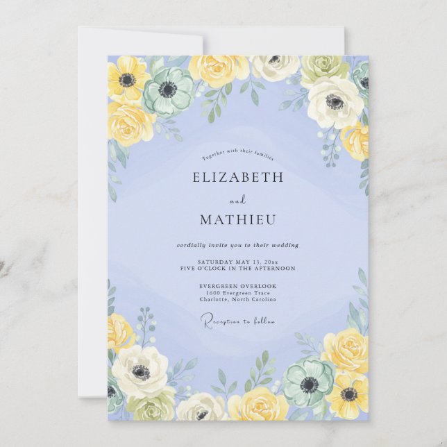 Invitación Ranúnculo Amarillo Periwinkle Eucalipto Polvorient (Anverso)
