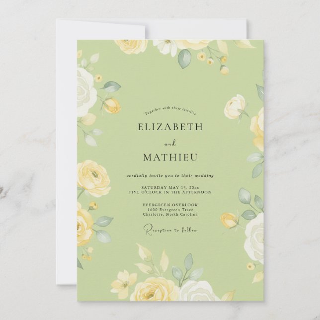 Invitación Ranúnculo Amarillo Pistacho Boda de Salvia (Anverso)
