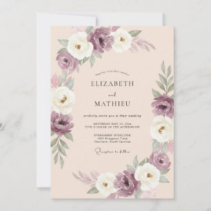 Invitación Ranúnculo Ciruela Crema Suave Eucalipto Boda