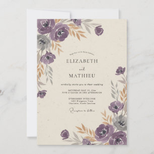 Invitación Ranúnculo Ciruela Dorado Eucalipto Silenciado Boda