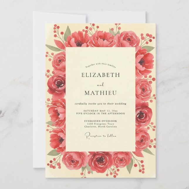Invitación Ranúnculo Coral Boda Pintada (Anverso)