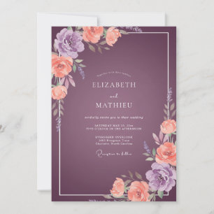 Invitación Ranúnculo Coral Ciruela Salvia Boda