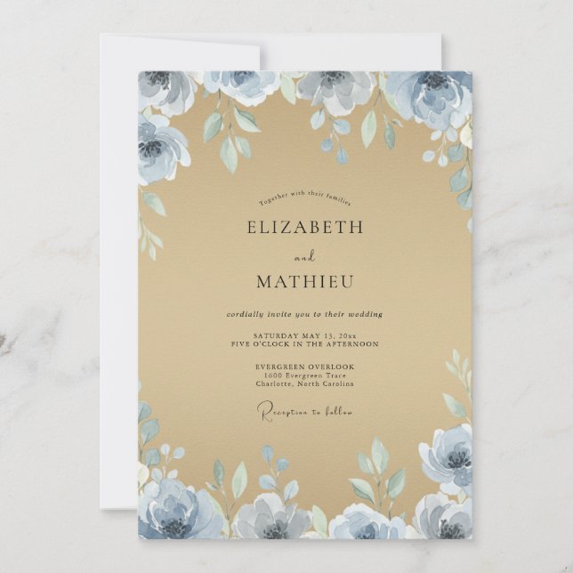 Invitación Ranúnculo de acero ocre Eucalipto Boda (Anverso)