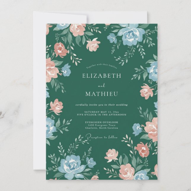 Invitación Ranúnculo de Bosque Profundo Boda de Eucalipto (Anverso)