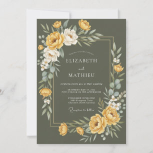 Invitación Ranúnculo Dorado Mostaza Eucalipto Boda