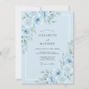 Invitación Ranúnculo Eucalipto Azure en Polvo para Bodas