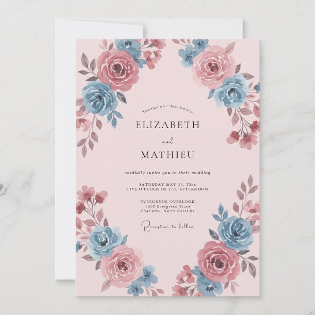 Invitación Ranúnculo Eucalipto Bodas de Azulejo Silenciado Ma (Anverso)