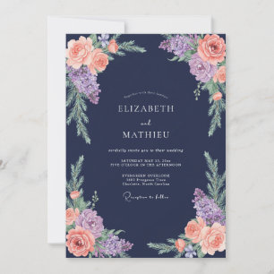 Invitación Ranúnculo Lavanda Medianoche Gris Eucalipto Weddi