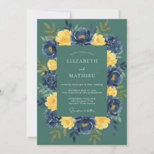 Invitación Ranúnculo Mostaza Verde Acuático Boda Suave Eucali