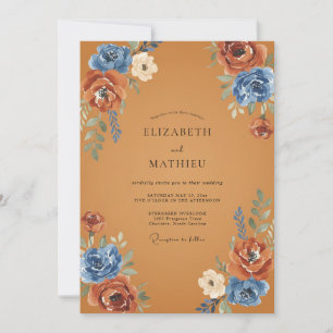 Invitación Ranúnculo Ochre Cornflower Suave Eucalipto Weddin