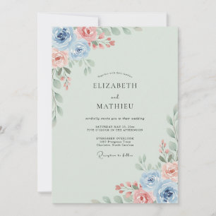 Invitación Ranúnculo Salmón Vinca Eucalipto Boda
