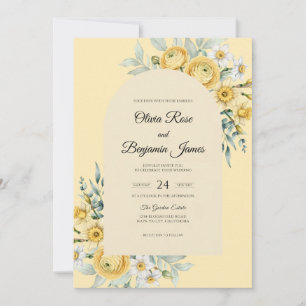 Invitación Ranúnculos Amarillo Mantequilla Boda Polvoriento E