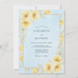 Invitación Ranúnculos Amarillo Mantequilla y Salvia para Boda