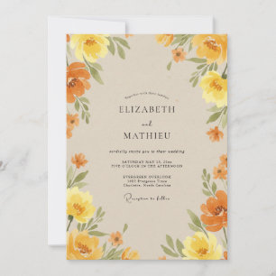 Invitación Ranúnculos de Miel Ámbar y Eucalipto para Boda