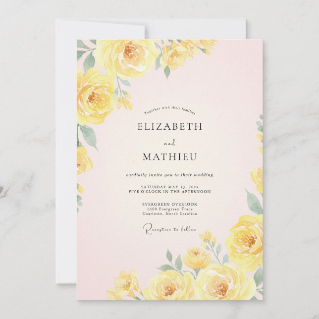 Invitación Ranunculus Amarillo Mantequilla Boda Eucalipto Sua (Anverso)