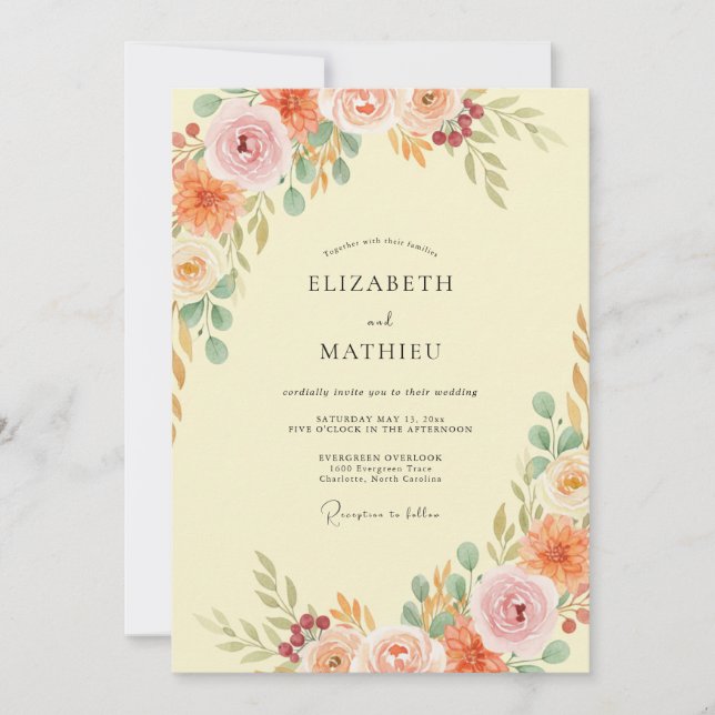 Invitación Ranunculus Amarillo Mantequilla Suave Eucalipto Bo (Anverso)