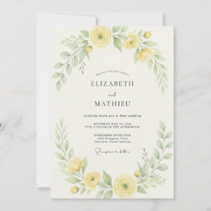 Invitación Ranunculus Amarillo Pálido Boda Eucalipto Gris
