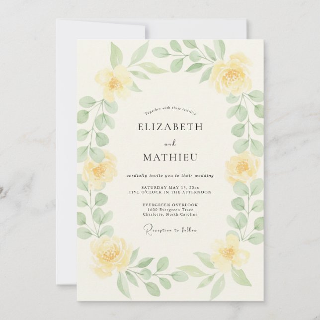 Invitación Ranunculus con Hojas de Mantequilla para Bodas (Anverso)