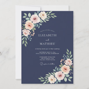 Invitación Ranunculus Coral Medianoche con Eucalipto Suave Bo