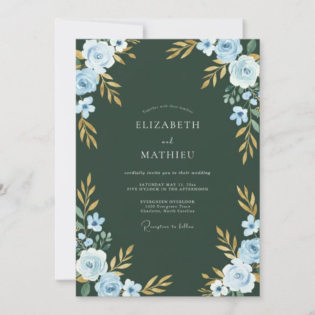 Invitación Ranunculus de Centaurea y Eucalipto Bosque para Bo (Anverso)