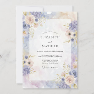 Invitación Ranunculus de Champán Periwinkle Boda de Eucalipto