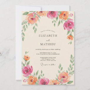 Invitación Ranunculus de Coral Magenta Boda Suave de Eucalipt