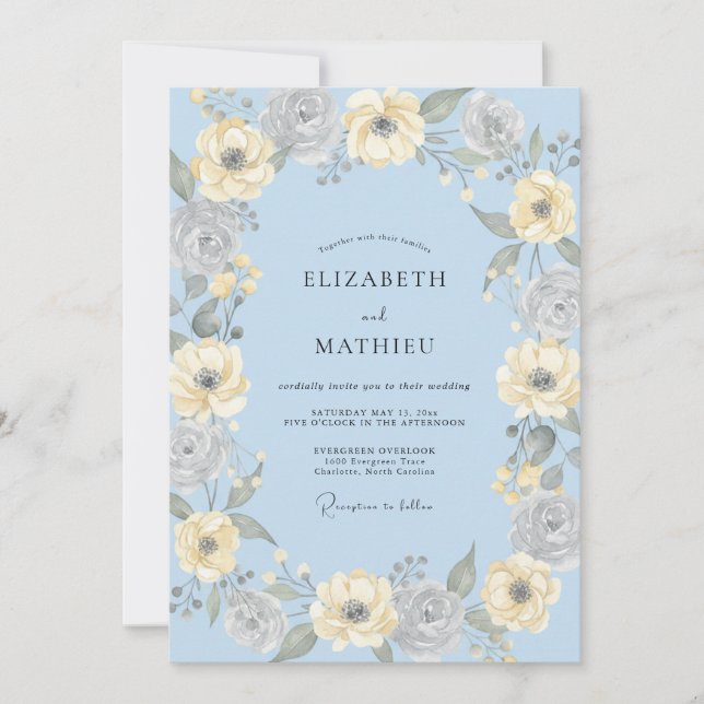 Invitación Ranunculus de Eucalipto Amarillo Mantequilla para  (Anverso)